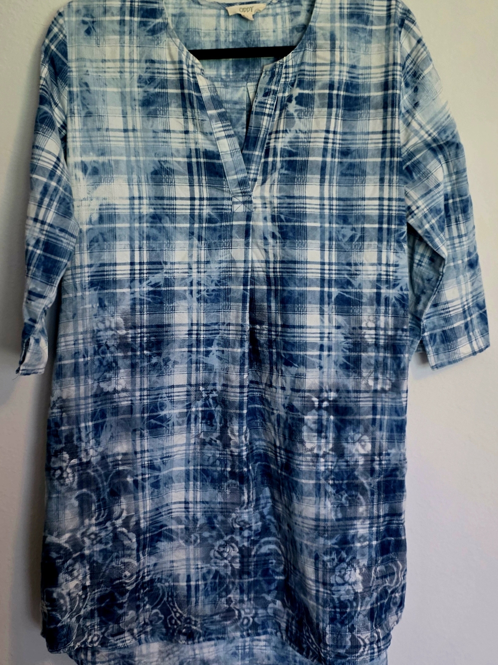 ODDY Blue Plaid Button-Down Tunic Shirt